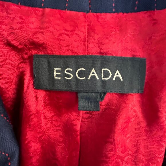 Escada Womens Pinstripe Wool Blazer Jacket Dark Blue Size 40 Three-Button Casual - Picture 3 of 9